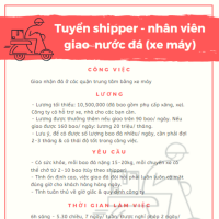 Tuyển shipper - nhân viên giao nước đá (xe máy)