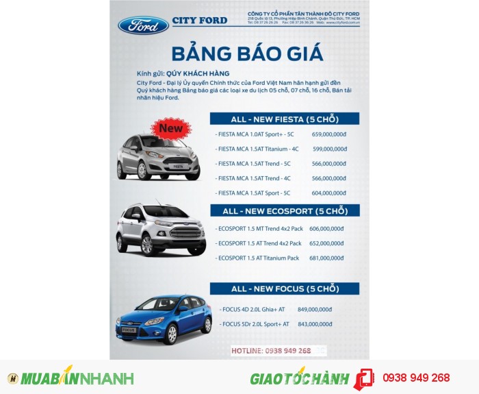 Bảng Báo Giá Xe Ford Mới Nhất 2015