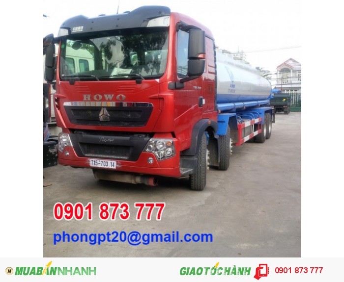 Đại lý xe tải bồn chở xăng dầu Howo 20m3, 21m3, 22m3 4 chân máy 340Hp