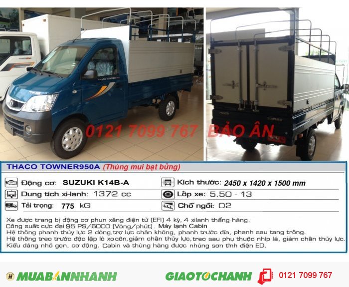Xe Tải Nhỏ Towner 950A, Xe Tải Thaco Towner 950A - 880Kg