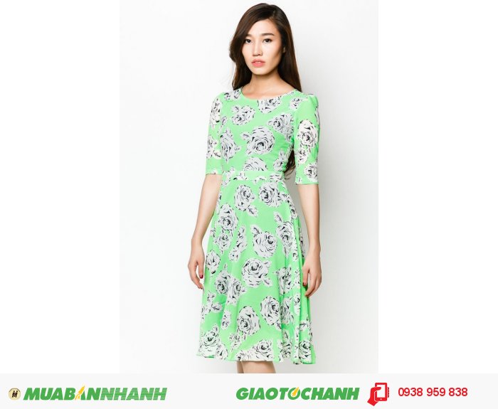 Đầm cổ tròn tay lỡ | Mã: AD228-xanh lá| Giá 788000 Quy cách: 84-66 (+-2): chiều dài tb: 85cm - 90cm | Chất liệu: lụa cát | Size (S - M - L - XL) | Mô tả: Trở thành cô gái quý phái và cổ điển với đầm xòe in hoa hồng. Thiết kế tao nhã và nhẹ nhàng cho những buổi xuống phố cùng người thân yêu., 4