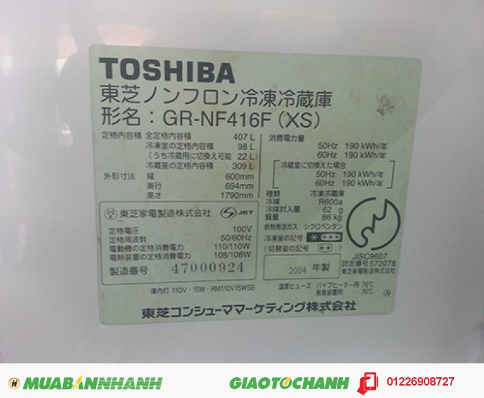 Tủ Lạnh Toshiba GR-NF416F (407L - 2004)