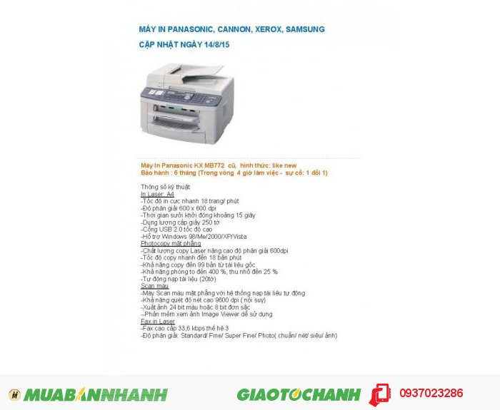 Máy Fax Panasonic cũ,máy in,  giá rẻ,bảo hành 6 tháng, 1 đổi 1, thiết bị điện tử viễn thông1