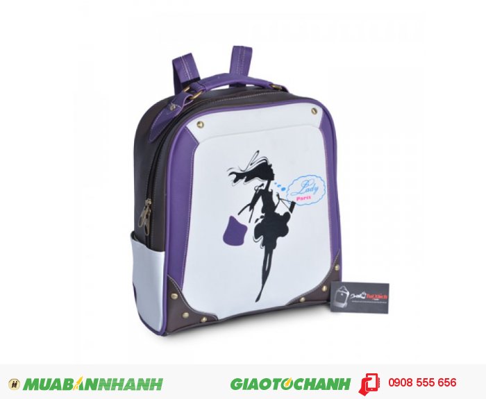 Ba lô teen  Lady Paris BLTXV0615001| Giá: 264,000 đ | Loại: Ba lô | Chất liệu: Simili (Giả da) | Màu sắc: tím | Kiểu quai: Quai đeo ba lô |Trọng lượng: 520 g |Họa tiết: Cô gái | Kích thước: 29x35 cm |, 1
