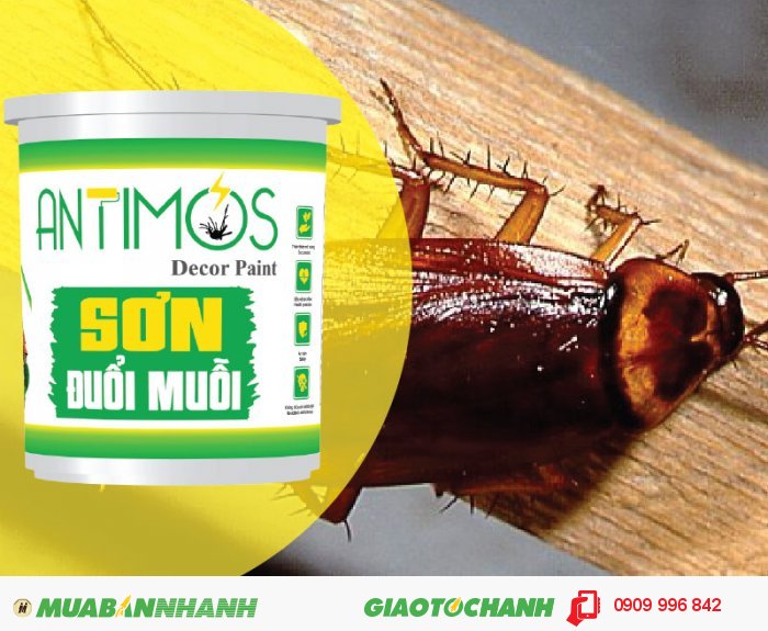 Sơn màu đuổi gián Antimos | Quy cách: 1000ml | Giá: 250.000đ | Mô tả: Sơn Antimos đã được chứng nhận bởi Viện kiểm nghiệm Pasteur về mức độ an toàn và tầm ảnh hưởng đối với Sức khỏe cộng đồng. Sơn Antimos đã được Tập đoàn TUV Rheinland tại Việt Nam thử nghiệm, chứng nhận đảm bảo chất lượng sản phẩm, An toàn với Người, Vật nuôi & Môi trường., 2