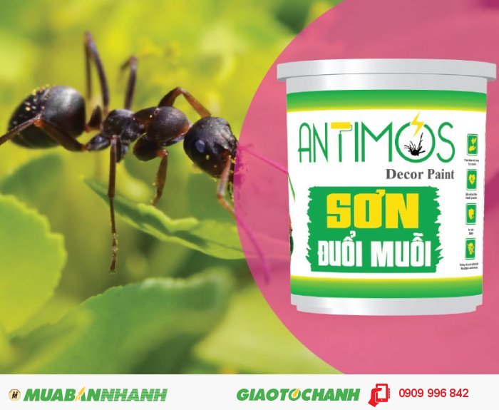 Sơn màu đuổi muỗi Antimos | Quy cách: 1000ml | Giá: 250.000đ | Mô tả: Antimos là sơn phủ hệ nước, được đóng gói riêng biệt. Sơn khô nhanh và lớp phủ sơn có bề mặt bán mờ. Sơn có thể được sử dụng trực tiếp trên các bề mặt gỗ, tường, gạch, đá, thạch cao hoặc bất kỳ bề mặt nào (kể cả giấy dán tường) mà không phải sử dụng thêm các biện pháp trang trí khác. Sơn có khả năng đuổi muỗi, kiến hôi và các loại côn trùng khác mà vẫn an toàn cho gia đình bạn, 3