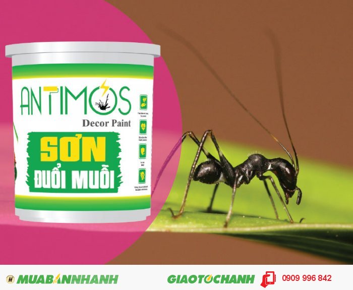 Sơn màu đuổi muỗi Antimos | Quy cách: 1000ml | Giá: 250.000đ | Mô tả: Antimos là một dòng sơn mới, mang tính cách mạng nhờ vào khả năng có thể ngăn được muỗi và các loại côn trùng khác, như kiến hôi, kiến đen và kiến ba khoang... Bằng việc sử dụng những viên nang Polymer siêu nhỏ sẽ giúp pha trộn dễ dàng các hợp chất đuổi muỗi vào trong sơn và để chúng phản ứng chậm trong suốt quá trình sử dụng, 2