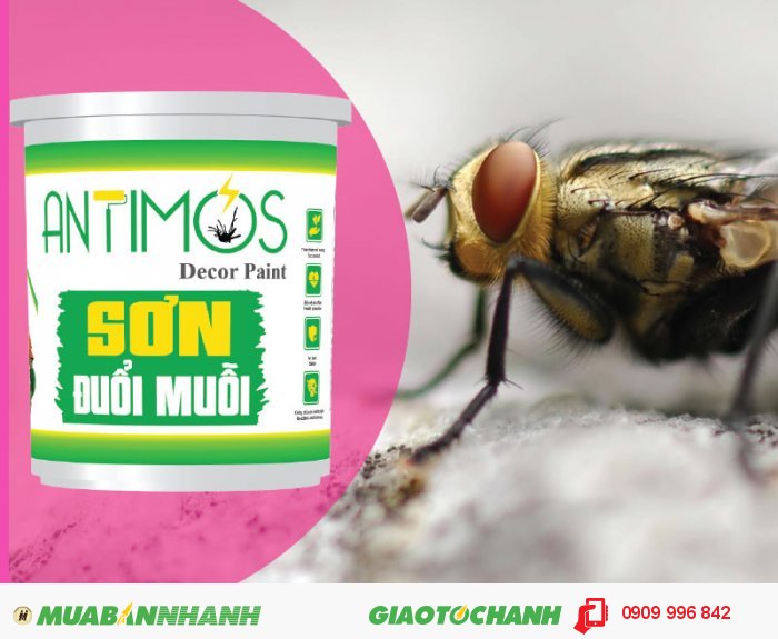 Sơn màu đuổi ruồi Antimos | Quy cách: 1000ml | Giá: 250.000đ | Mô tả: Antimos là sơn phủ hệ nước, được đóng gói riêng biệt. Sơn khô nhanh và lớp phủ sơn có bề mặt bán mờ. Sản phẩm được sử dụng trong các công trình dân dụng như nhà ở, trường học hoặc văn phòng, quán café, nhà hàng, khách sạn. Sơn có khả năng đuổi ruồi giấm và côn trùng hiệu quả, 3