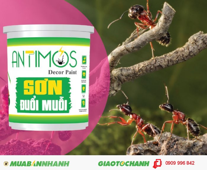 Sơn màu đuổi kiến Antimos | Quy cách: 1000ml | Giá: 250.000đ | Mô tả: Với mùi hương dễ chịu từ thảo dược, có thể trừ kiến và côn trùng. Sơn Antimos đã được chứng nhận bởi Viện kiểm nghiệm Pasteur về mức độ an toàn và tầm ảnh hưởng đối với sức khỏe cộng đồng, Bạn hoàn toàn có thể an tâm lựa chọn dòng Sơn chống muỗi Antimos để bảo vệ sức khỏe cho cả gia đình, 3