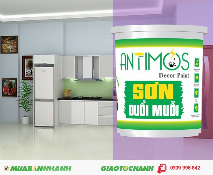 Sơn màu đuổi muỗi Antimos | Quy cách: 1000ml | Giá: 250.000đ | Mô tả: - Dùng để phủ lên các lớp sơn khác, bao phủ các bề mặt khó sơn - Màng sơn bám tốt, cứng. - Chịu được thời tiết. - Dễ sử dụng., 5