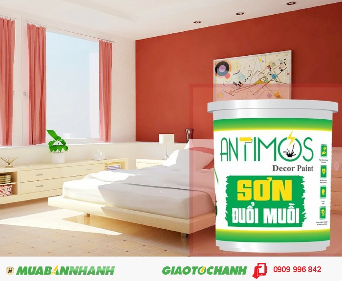 Sơn đuổi muỗi thảo dược Antimos là sơn nước cao cấp có khả năng đuổi muỗi và các côn trùng gây hại nhờ tích hợp các thảo dược thiên nhiên đuổi muỗi (tinh dầu sả, bạc hà, oải hương) trên màn sơn nhờ công nghệ Biotech., 1
