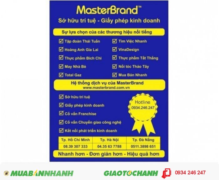MasterBrand là tổ chức Đại diện Sở hữu công nghiệp tại Việt Nam – Một thành viên của hãng luật danh tiếng SEALAW Group. MasterBrand được tổ chức với 03 (ba) văn phòng đặt tại các thành phố lớn của Việt Nam là: TP. Hồ Chí Minh, TP. Hà Nội và TP. Đà Nẵng đồng thời với mạng lưới các đối tác ở các nước trên thế giới. Tôn chỉ hoạt động của MasterBrand là: “Đầu tư cho trí tuệ là trí tuệ nhất”., 3