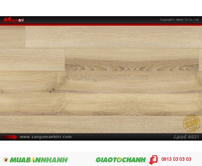 Sàn Gỗ Công Nghiệp Janmi AS21, dày 12mm, chống trầy, siêu chịu nước tốt; Qui cách: 1283 x 193 x 12mm; Xuất xứ: Malysia chính hãng - Chống trầy: AC3/AC4; Ứng dụng: Thi công lắp đặt làm sàn gỗ nội thất trong nhà, phòng khách, phòng ngủ, phòng ăn, showroom, trung tâm thương mại, shopping, sàn thi đấu. Giá bán: 439.000VND, 2