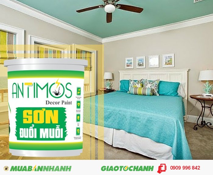 Sơn màu đuổi muỗi Antimos | Quy cách: 1000ml | Giá: 250.000đ | Dùng để phủ lên các lớp sơn khác, bao phủ các bề mặt khó sơn. Màng sơn bám tốt, cứng. Chịu được thời tiết., 5