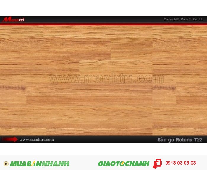 S&agrave;n Gỗ C&ocirc;ng Nghiệp Robina T22, d&agrave;y 12mm, chống trầy | Qui c&aacute;ch: 1283 x 193 x 12 mm | Xuất xứ: Malaysia ch&iacute;nh h&atilde;ng - Chống trầy: AC4 | Ứng dụng: Thi c&ocirc;ng lắp đặt l&agrave;m s&agrave;n gỗ nội thất trong nh&agrave;, ph&ograve;ng kh&aacute;ch, ph&ograve;ng ngủ, ph&ograve;ng ăn, showroom, trung t&acirc;m thương mại, shopping, s&agrave;n thi đấu. Gi&aacute; b&aacute;n: 419.000VND, 3