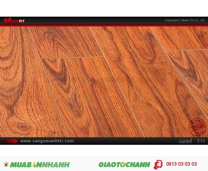 Sàn Gỗ Công Nghiệp Janmi T11, dày 8mm, chống trầy, siêu chịu nước tốt | Qui cách: 1283 x 193 x 8mm | Xuất xứ: Malaysia chính hãng - Chống trầy: AC3/AC4 | Ứng dụng: Thi công lắp đặt làm sàn gỗ nội thất trong nhà, phòng khách, phòng ngủ, phòng ăn, showroom, trung tâm thương mại, shopping, sàn thi đấu. Giá bán: 309.000VND, 3