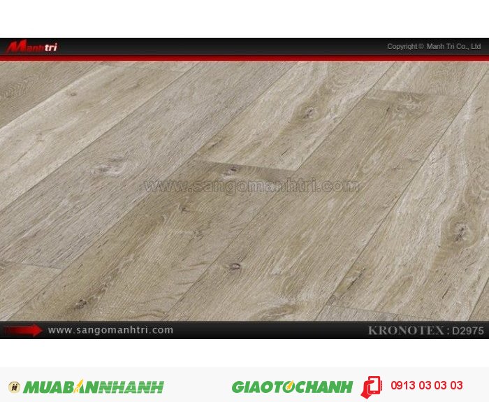 Sàn gỗ công nghiệp Kronotex D2975, dày 12mm | Qui cách: 1375 x 113 x 12mm | Chống trầy: AC5 | Ứng dụng: Thi công lắp đặt làm sàn gỗ nội thất trong nhà, phòng khách, phòng ngủ, phòng ăn, showroom, trung tâm thương mại, shopping, sàn thi đấu. Giá bán: 410.000VND, 1