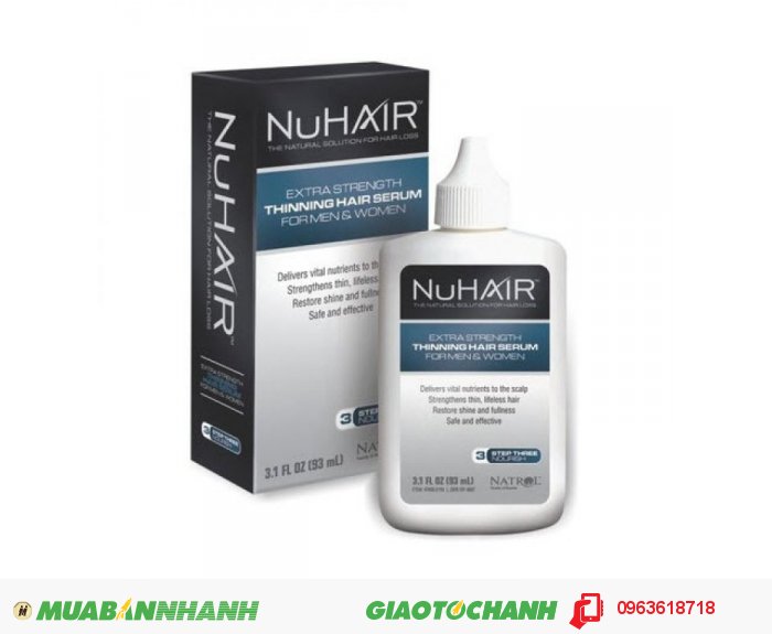 NuHair Thinning Hair Serum thuốc mọc tóc, trị rụng tóc, trẻ hóa tóc | Thành phần: Fo-Ti, Rosemary (hương thảo), Polygonum multiflorum, Tocopheryl Acetate, Panthenol, Chamomile & Sage (hoa cúc và xô thơm), vitamin A & E, Grape Seed Extract...Giá bán: 1,500,000đ, 5