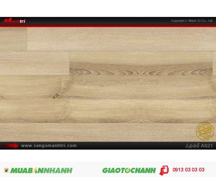 Sàn Gỗ Công Nghiệp Janmi AS21, dày 12mm, chống trầy, siêu chịu nước tốt | Qui cách: 1283 x 193 x 12mm | Xuất xứ: Malysia chính hãng - Chống trầy: AC3/AC4 | Ứng dụng: Thi công lắp đặt làm sàn gỗ nội thất trong nhà, phòng khách, phòng ngủ, phòng ăn, showroom, trung tâm thương mại, shopping, sàn thi đấu. Giá bán: 439.000VND, 2