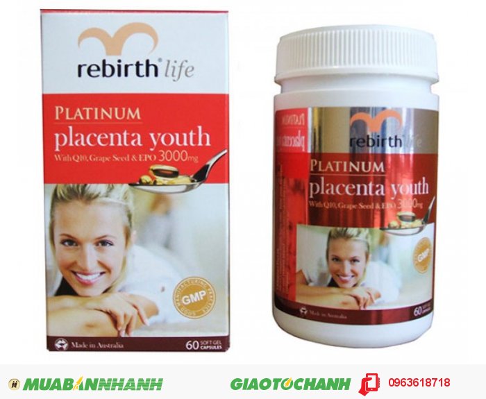 Thành phần hoạt tính chính của nhau thai cừu Platinum Placenta: Co Enzyme Q10: Có tác dụng làm chậm sự lão hóa cơ thể làm trẻ hóa làn da, cải thiện khả năng làm việc và kéo dài tuổi thọ; Grape Seed Oil: Dầu hạt nho có chất chống oxy hoá, tốt cho những người bị bệnh tim mạch; Evening Primerose Oil: Dầu cây anh thảo có tác dụng trẻ hóa và giữ ẩm cho làn da rất tốt; Lecithin: Giảm cholesterol và ngăn chặn các bệnh về tim mạch, xơ vữa động mạch, cải thiện hệ thần kinh., 3