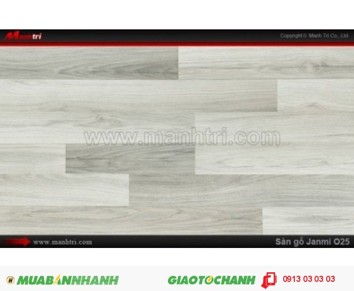 Sàn Gỗ Công Nghiệp Janmi O25, dày 8mm, chống trầy, siêu chịu nước tốt | Qui cách: 1283 x 193x 8mm | Xuất xứ: Malaysia chính hãng - Chống trầy:AC3/ AC4 | Ứng dụng: Thi công lắp đặt làm sàn gỗ nội thất trong nhà, phòng khách, phòng ngủ, phòng ăn, showroom, trung tâm thương mại, shopping, sàn thi đấu. Giá bán: 309.000VND, 1