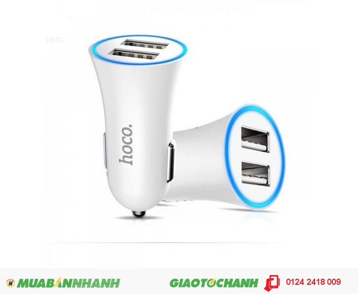 Cốc sạc xe hơi chính hãng hoco 2 cổng usb
