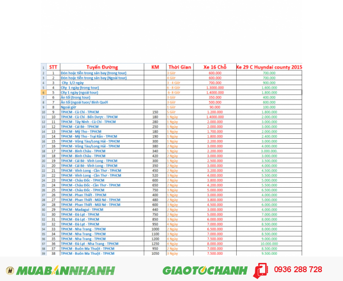 Cho thuê xe 29 chỗ đời 2016