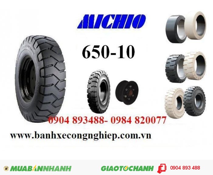 Bánh đặc xe nâng Michio 650-10 Thái Lan, lốp xe nâng thái lan, vỏ xe nâng Michio giá rẻ