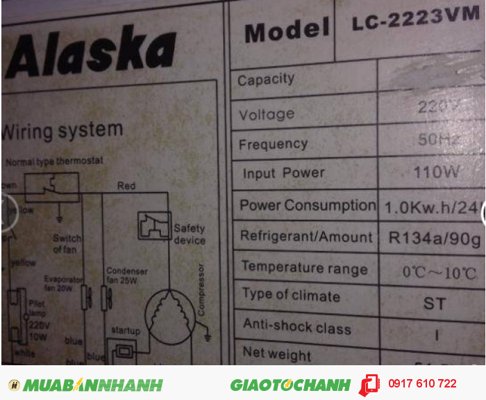 Cần bán gấp Tủ mát ALASKA LC2223VM còn mới