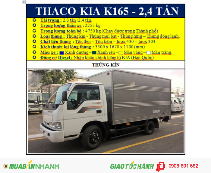 Bán xe tải KIa 1,25 tấn, 1,4 tấn ,1,9 tấn, 2,4 tấn . Xe tải trả góp 2016