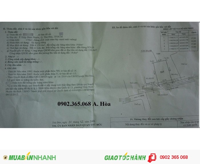 Cần bán đất gần cầu ông Dầu, Hiệp Bình Phước, Thủ Đức, 19 triệu/m2, 10x17m, 5x17m