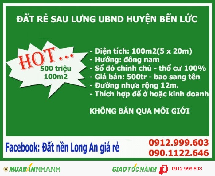 Bán đất 2mt giá rẻ ở thị trấn bến lức, cạnh bên Công An Huyện Bến Lức