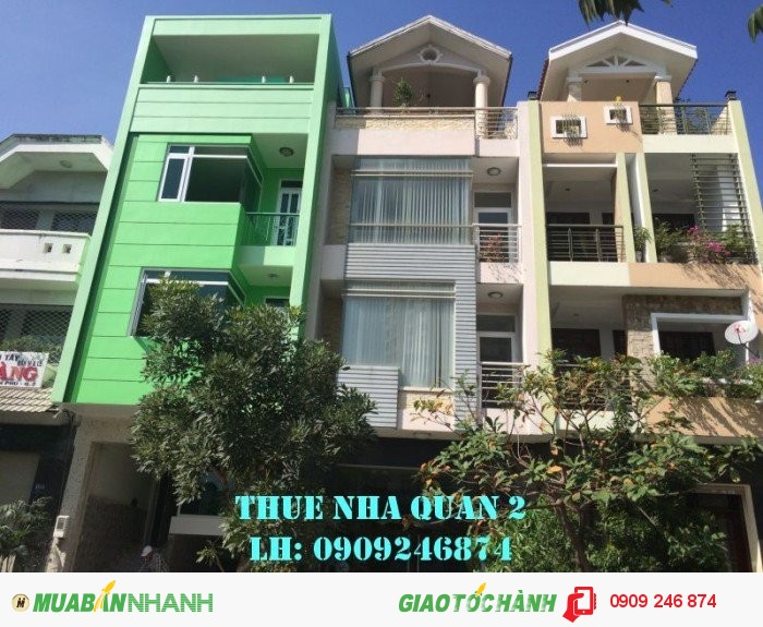 Cho thuê nhà phố quận 2, 25 tr/tháng, 100m2, 1 trệt, 2 lầu, 4 PN