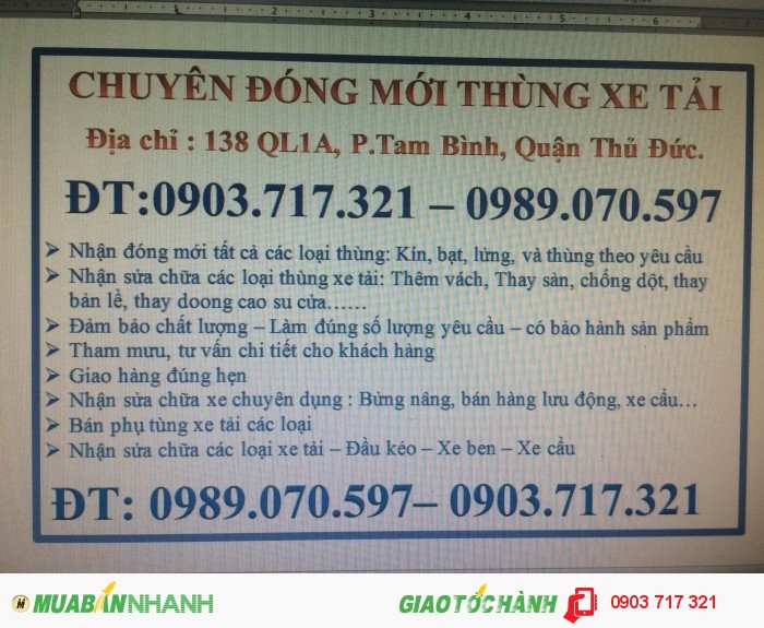 Đóng thùng xe tải tại Tp.HCM. Nhận sửa chữa các loại thùng xe tải giá cạnh tranh
