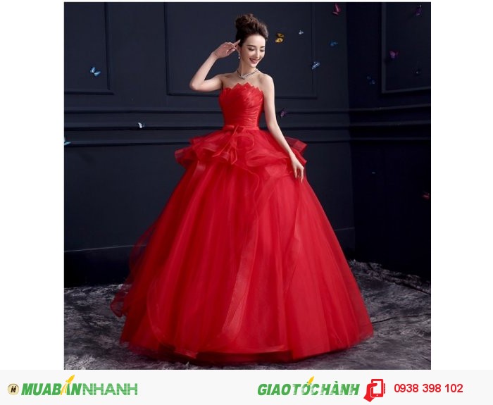 Váy cưới công chúa trễ vai màu đỏ AC410 | Shopee Việt Nam