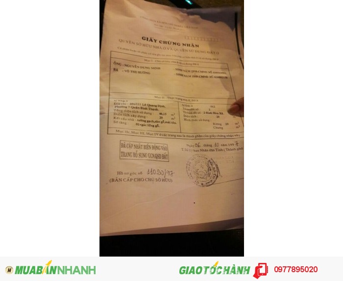Bán nhà phường 6 và phường 7, quận Bình Thạnh