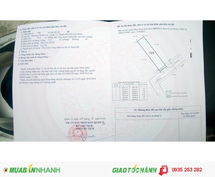 Bán Đất Gần Ngã Tư Ga Q.12 920tr/72m2.