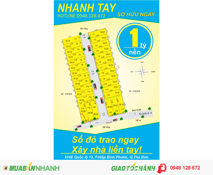 Bán đất Quận Thủ Đức giá 1 tỷ/nền (gần Cầu Bình Triệu)