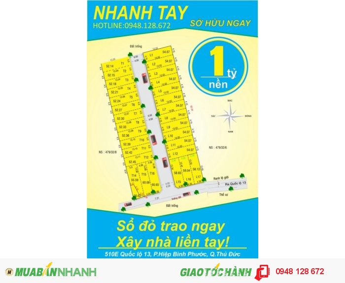 Bán đất phường Hiệp Bình Phước,Q Thủ Đức giá 1 tỷ 35 triệu