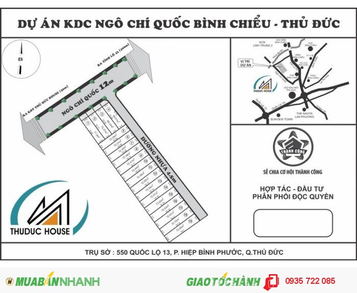 Đất thổ cư Ngô Chí Quốc có sổ riêng 16,7/m2 đối diện Thủ Đức House