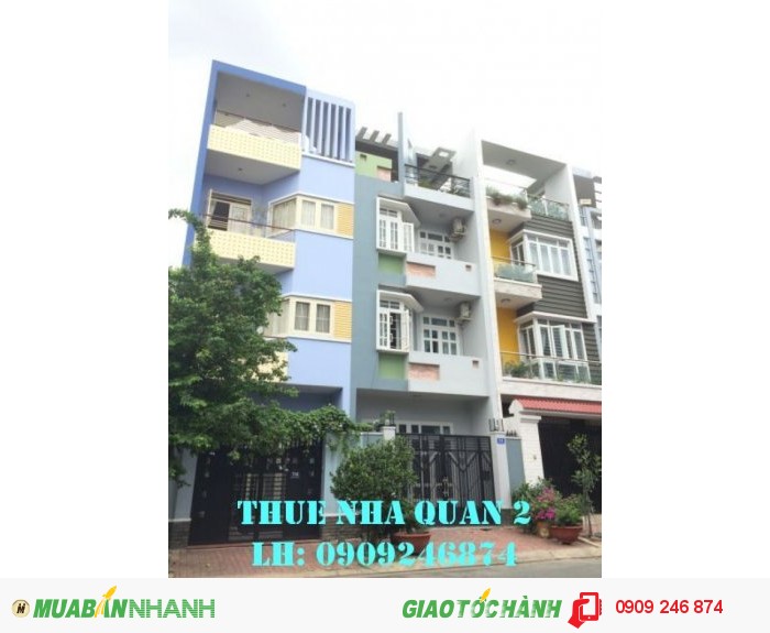 Cho thuê nhà phố Quận 2 Đường 24, trệt 2 lầu sân thượng, giá 25tr/tháng