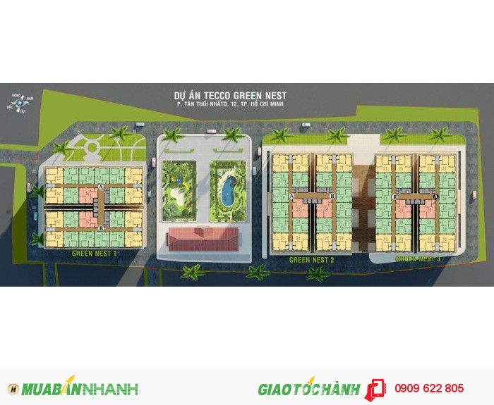 Căn hộ giá rẻ Tecco Green Nest ngay Tham Lương - Q12. Giá 860 triệu/57.6m2 /2PN/2BC/2WC đã VAT