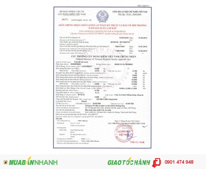 Thanh lý hàng tồn xe dongfeng tải thùng b170