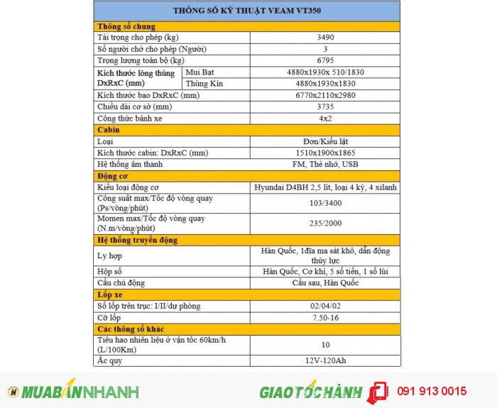 Xe tải Veam 3t5 - Veam VT350