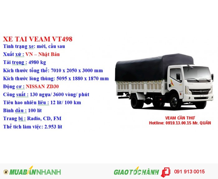 Xe tải veam 6t5 máy nissan - veam vt651