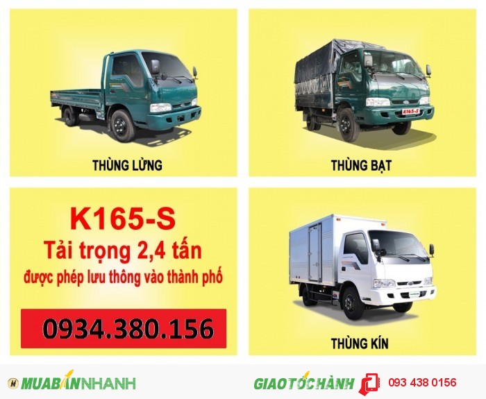 Giá Xe Tải Kia K165s  Tải  Trọng 2 Tấn 4 / 2 Tấn 3 Lên Tải Từ K3000s Tại Long An , Tphcm