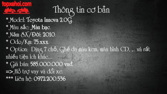 Bán TOYOTA IONNOVA 2.0G 2010 cũ màu bạc