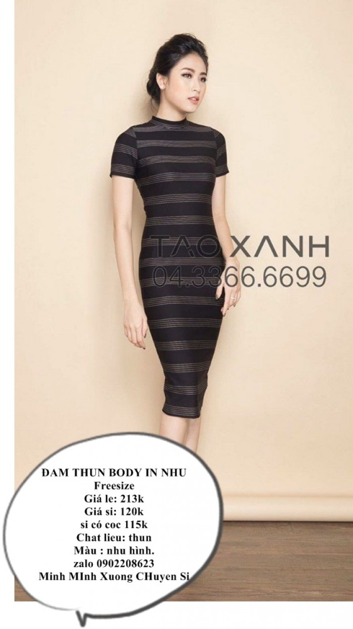 Đầm thun dài ôm body sát nách kẻ sọc sexy, quyến rũ VDT00004