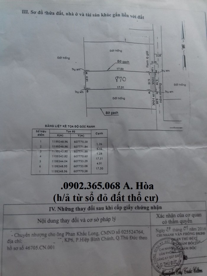 Bán đất ngang 5x18.5m,Giá:1,9 tỷ,Hiệp bình chánh,Thủ Đức,hẻm 4M,sổ đỏ thổ cư riêng