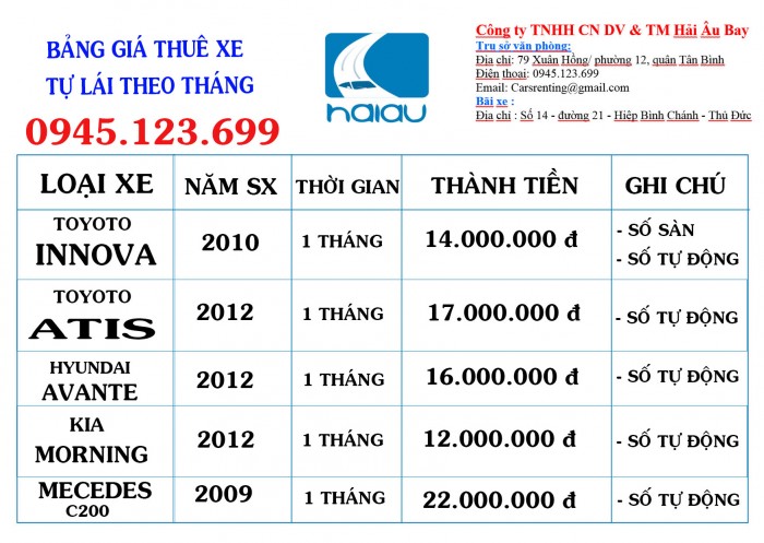 Cho thuê xe oto tự lái tại Thủ Đức HCM